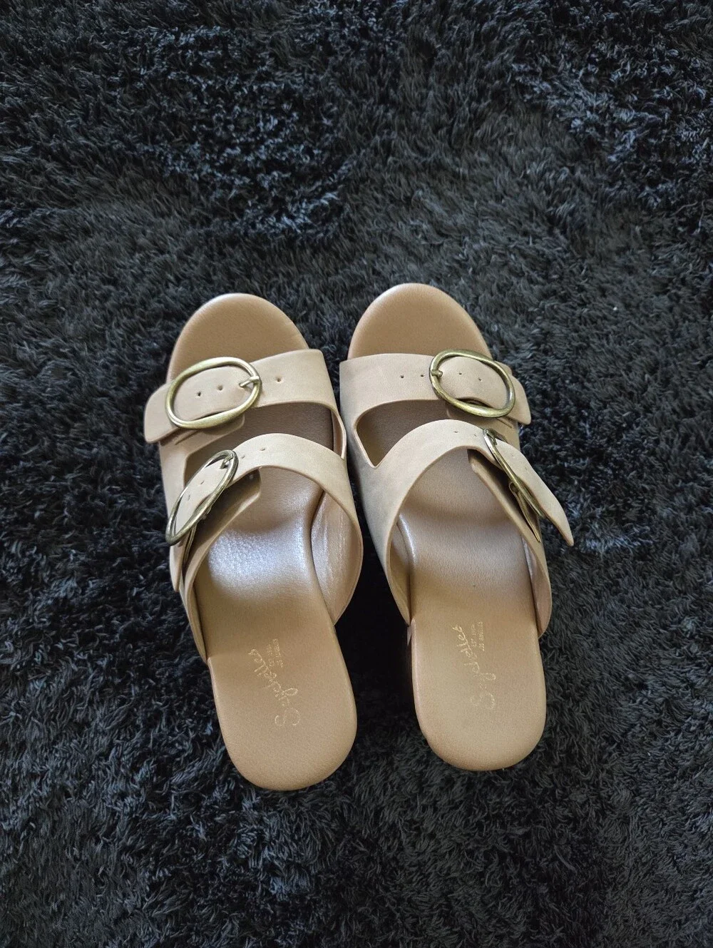 Seychelles Tan Double Buckle Stud Platform Wedge Sandals Size 8 Boho Western